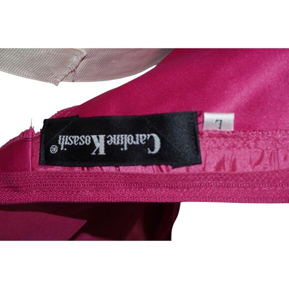 Vintage Caroline K Casuals Hot Pink Rosette Mini Dress Size 7 Strapless Prom - Picture 10 of 11